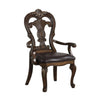 Leova Armchair Set of 2 | Ornate Corbels | Dark Brown Wood | Faux Leather