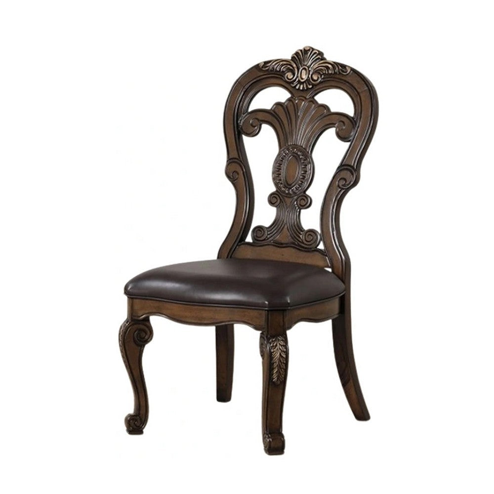 Leova Side Dining Chair Set of 2 | Carved Corbels | Gold Tip Crown | Brown Wood BM339469