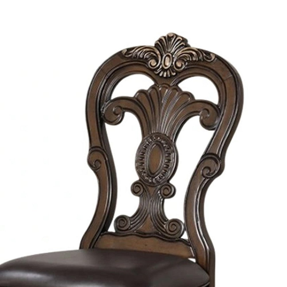 Leova Side Dining Chair Set of 2 | Carved Corbels | Gold Tip Crown | Brown Wood BM339469
