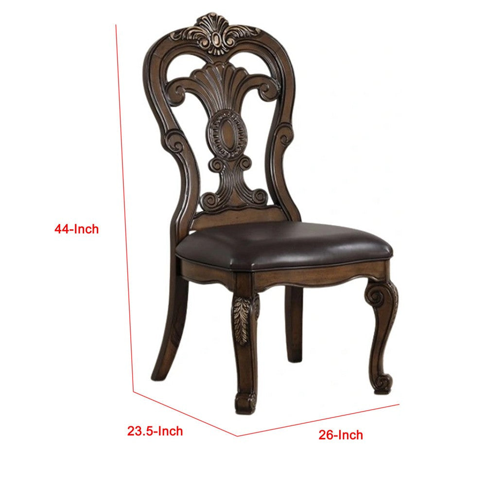 Leova Side Dining Chair Set of 2 | Carved Corbels | Gold Tip Crown | Brown Wood BM339469