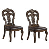 Leova Side Dining Chair Set of 2 | Carved Corbels | Gold Tip Crown | Brown Wood