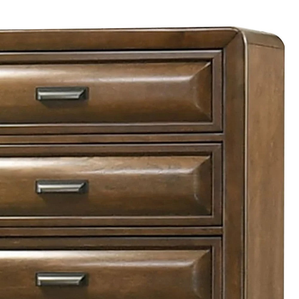 Cair Tall Dresser Chest | 5 Beveled Drawers | Bronze Metal | Brown Wood BM339475