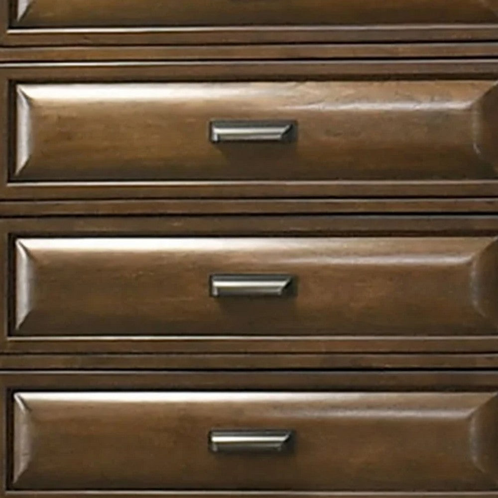 Cair Tall Dresser Chest | 5 Beveled Drawers | Bronze Metal | Brown Wood BM339475