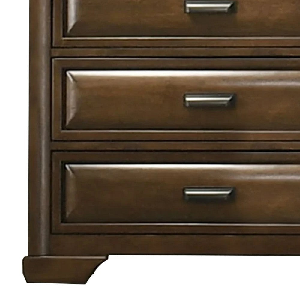 Cair Tall Dresser Chest | 5 Beveled Drawers | Bronze Metal | Brown Wood BM339475