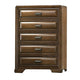 Cair Tall Dresser Chest | 5 Beveled Drawers | Bronze Metal | Brown Wood