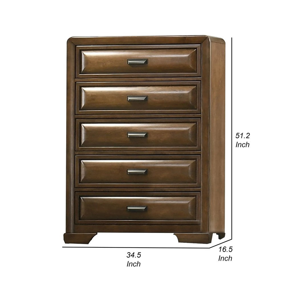 Cair Tall Dresser Chest | 5 Beveled Drawers | Bronze Metal | Brown Wood BM339475
