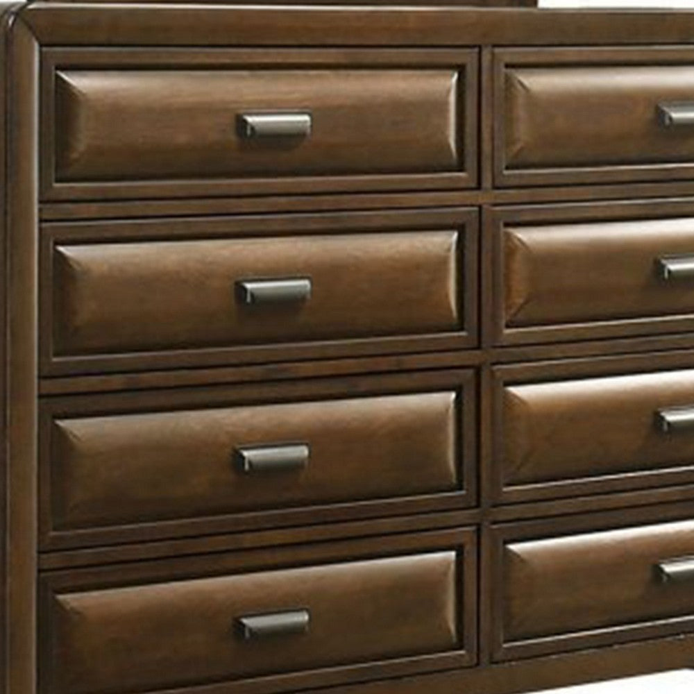 Cair Wide Dresser w 8 Beveled Drawers | Bronze Handles | Brown Wood BM339476