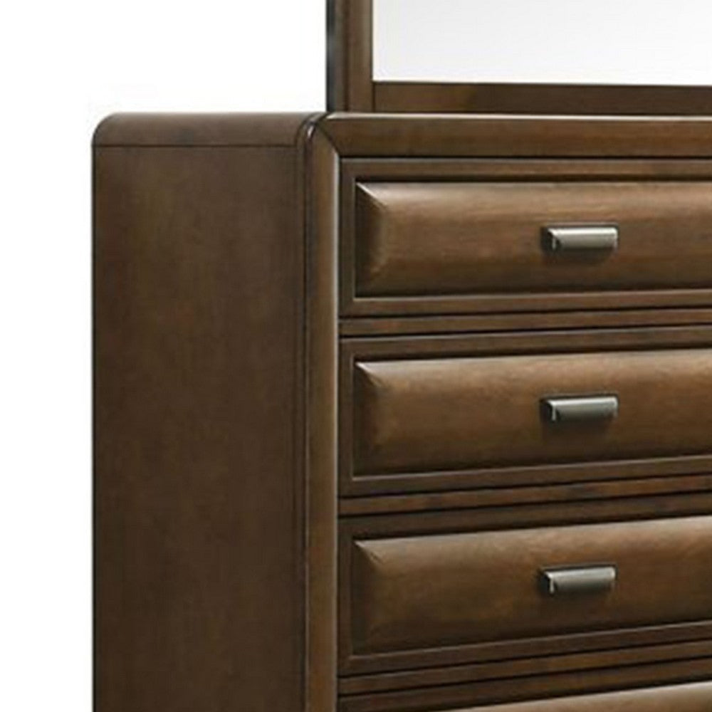Cair Wide Dresser w 8 Beveled Drawers | Bronze Handles | Brown Wood BM339476