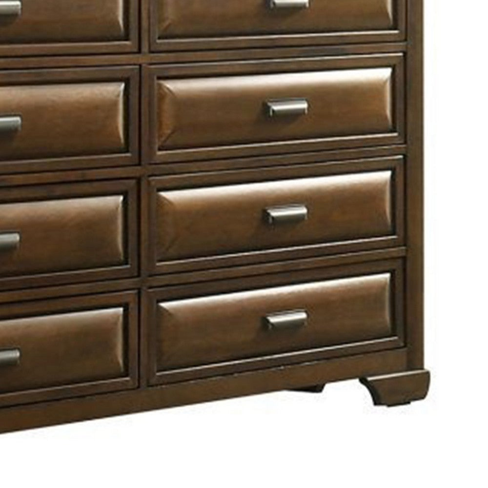 Cair Wide Dresser w 8 Beveled Drawers | Bronze Handles | Brown Wood BM339476