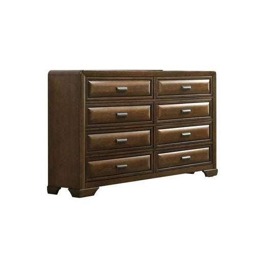 Cair Wide Dresser w 8 Beveled Drawers | Bronze Handles | Brown Wood