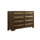 Cair Wide Dresser w 8 Beveled Drawers | Bronze Handles | Brown Wood