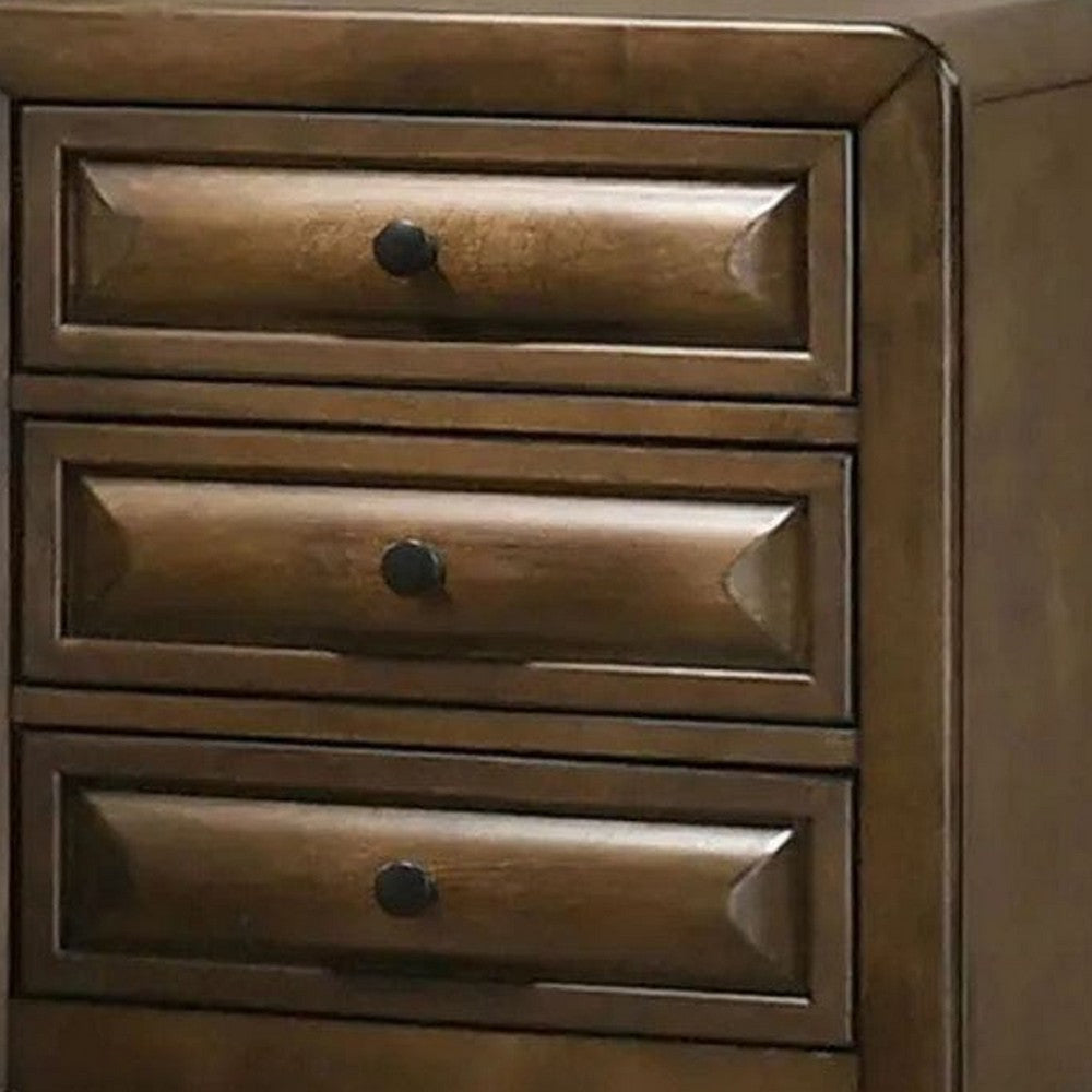 Cair Nightstand w 3 Beveled Drawers | Bronze Metal Knobs | Brown Wood BM339477