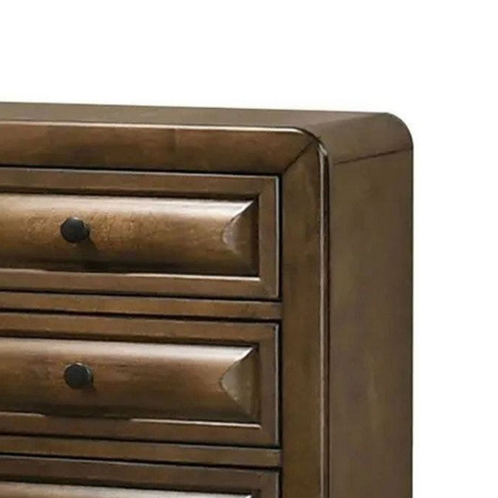 Cair Nightstand w 3 Beveled Drawers | Bronze Metal Knobs | Brown Wood BM339477