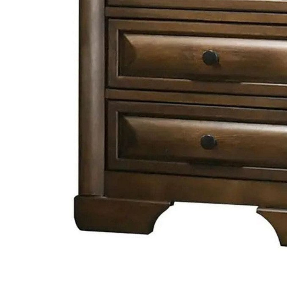 Cair Nightstand w 3 Beveled Drawers | Bronze Metal Knobs | Brown Wood BM339477