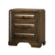 Cair Nightstand w 3 Beveled Drawers | Bronze Metal Knobs | Brown Wood