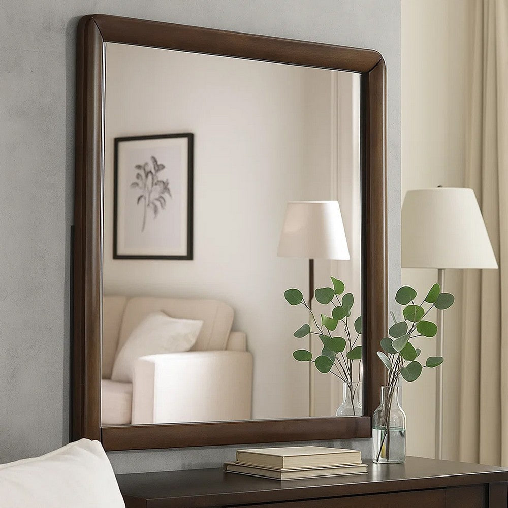 Cair Dresser Mirror | 32’’ Rectangular Frame | Round Edges | Brown Wood BM339478