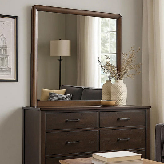 Cair Dresser Mirror | 32’’ Rectangular Frame | Round Edges | Brown Wood BM339478
