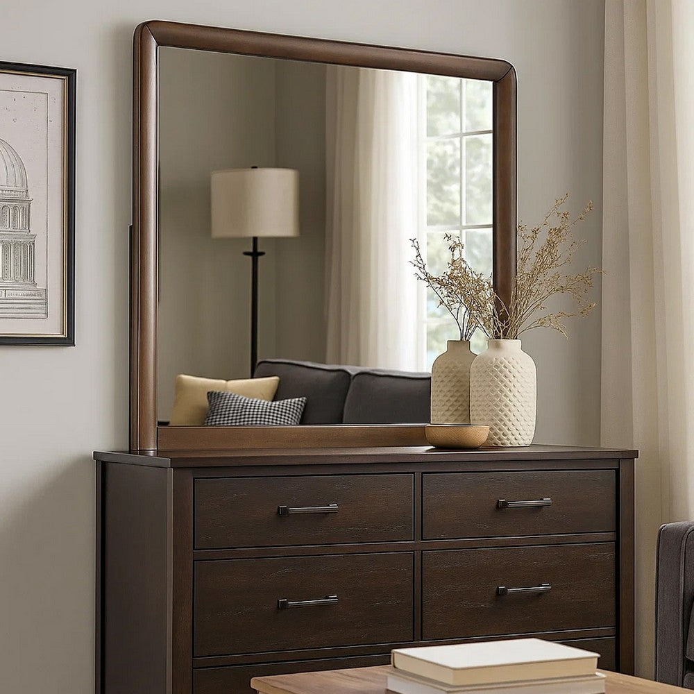 Cair Dresser Mirror | 32" Rectangular Frame | Round Edges | Brown Wood