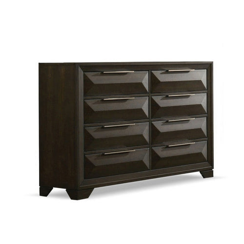 Fema Wide Dresser | 8 Beveled Drawers | Nickel Handles | Espresso Brown