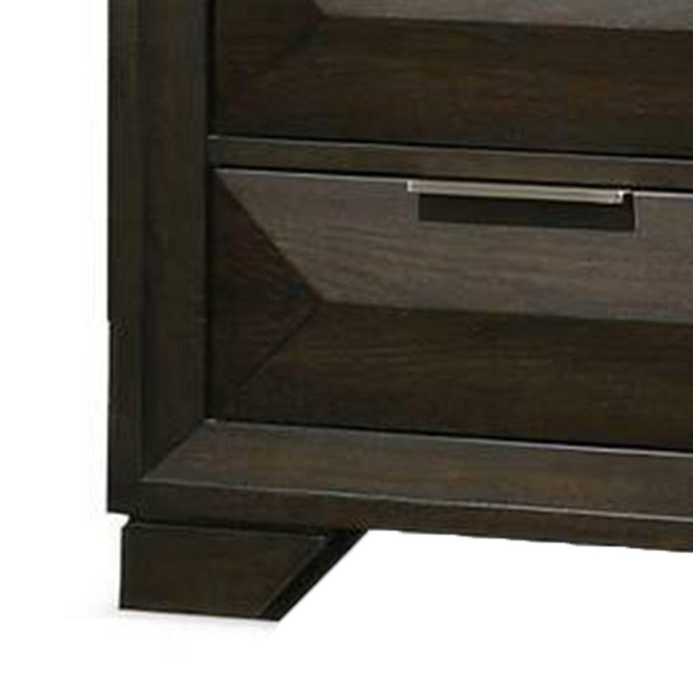 Fema Nightstand | 2 Bevel Drawers | Nickel Handles | Espresso Brown Wood BM339480