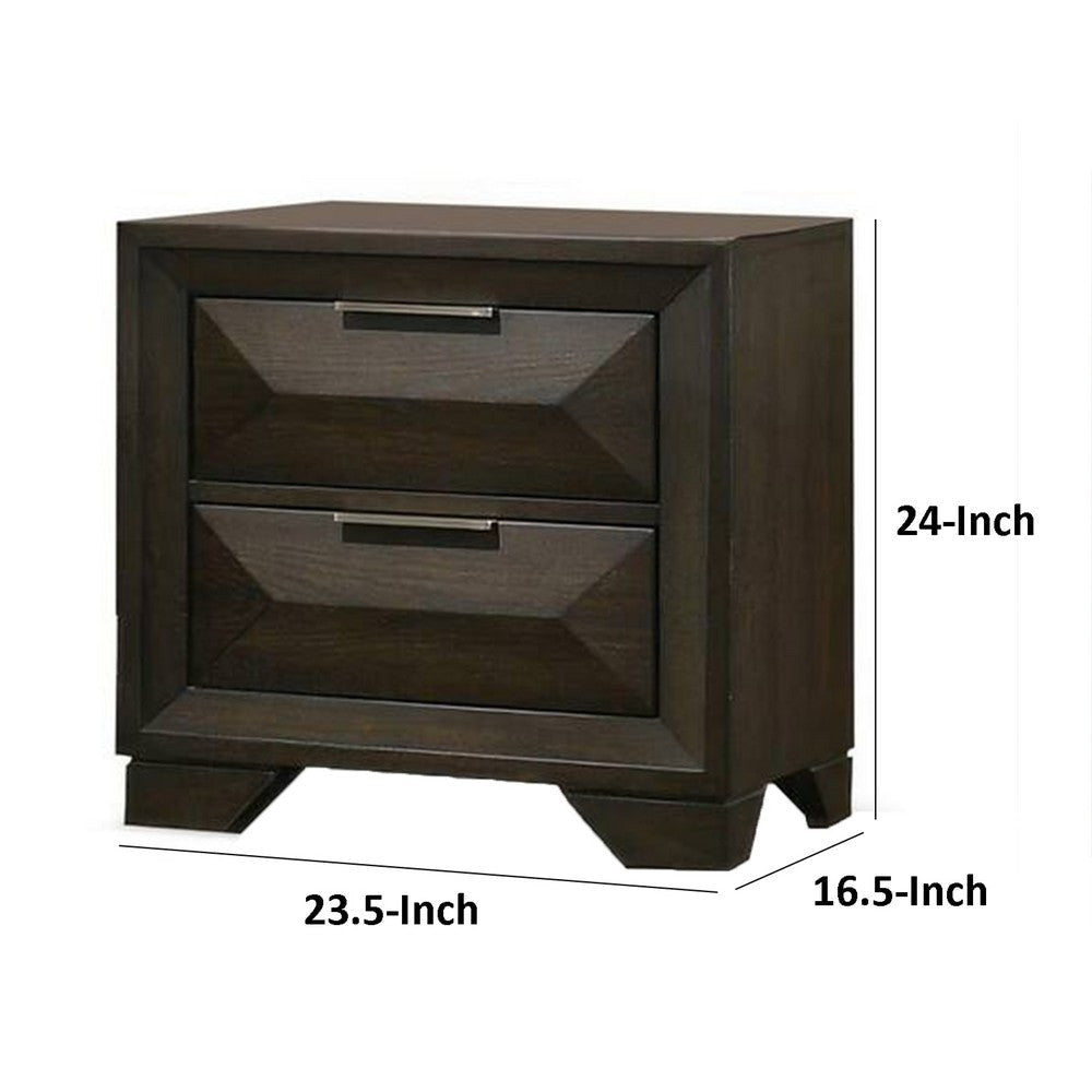 Fema Nightstand | 2 Bevel Drawers | Nickel Handles | Espresso Brown Wood BM339480