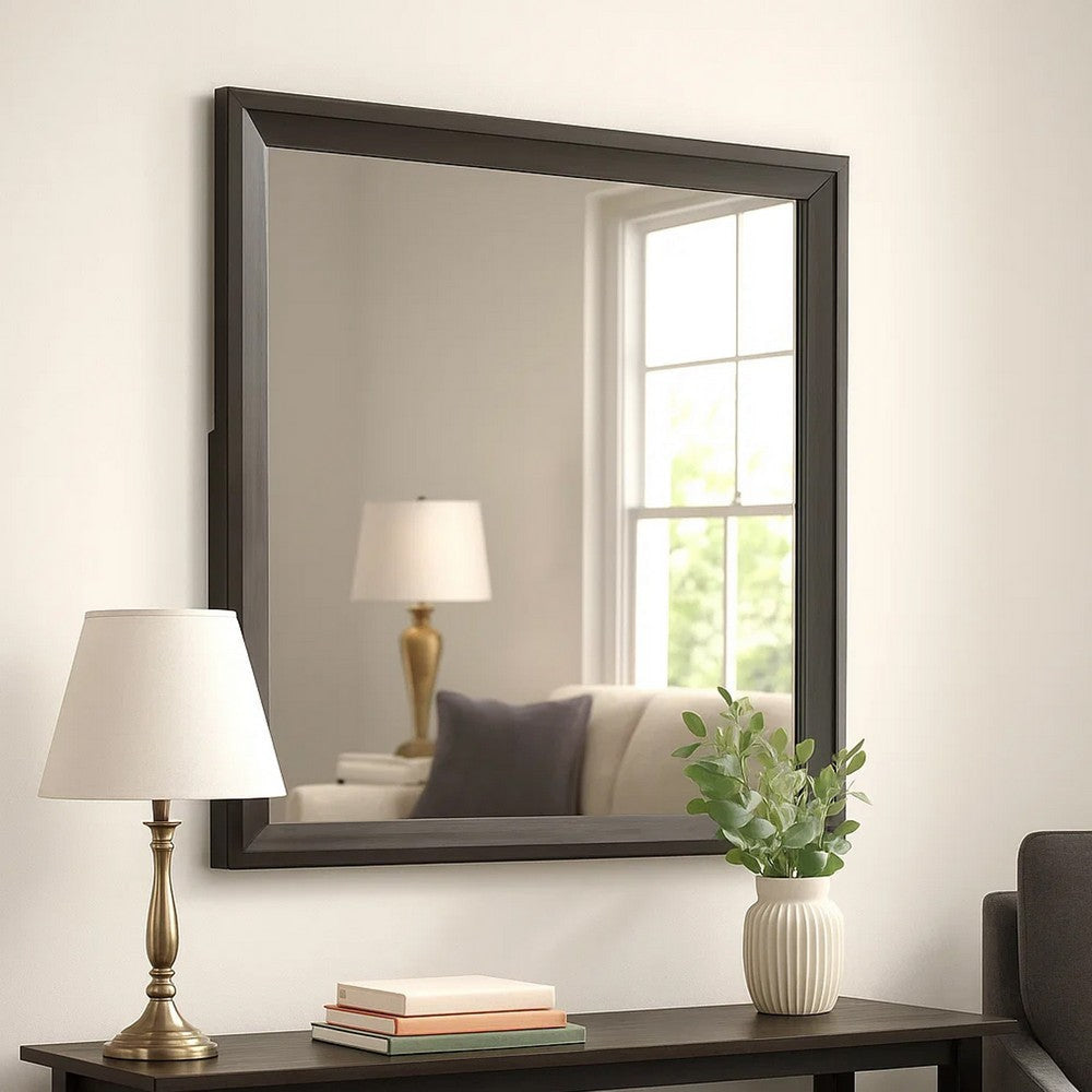Fema Dresser Mirror | 35" Bevel Edge Frame | Brown Wood