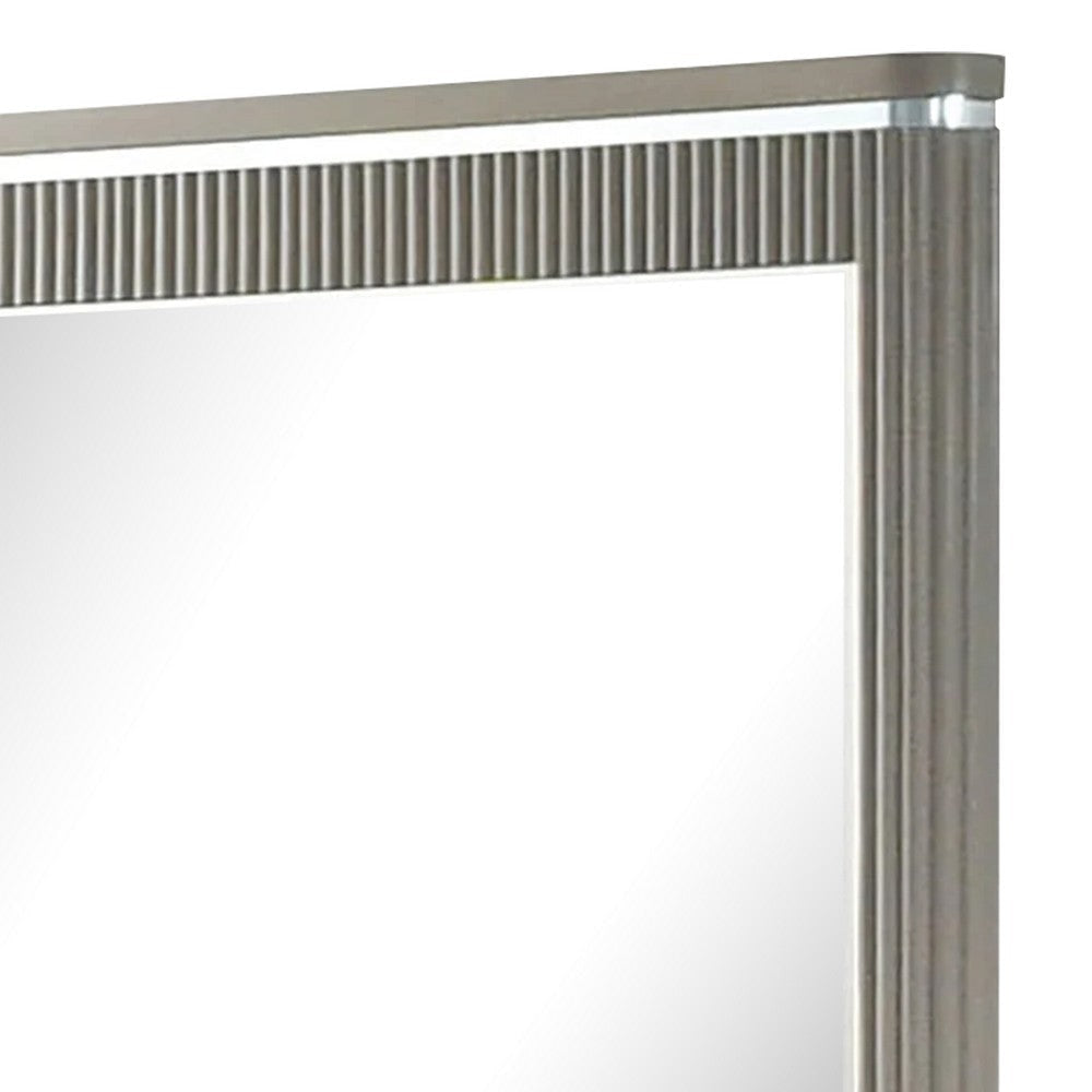 Gema Dresser Mirror | 38’’ Light Gray Wood | Reeded Design | Silver Accents BM339482