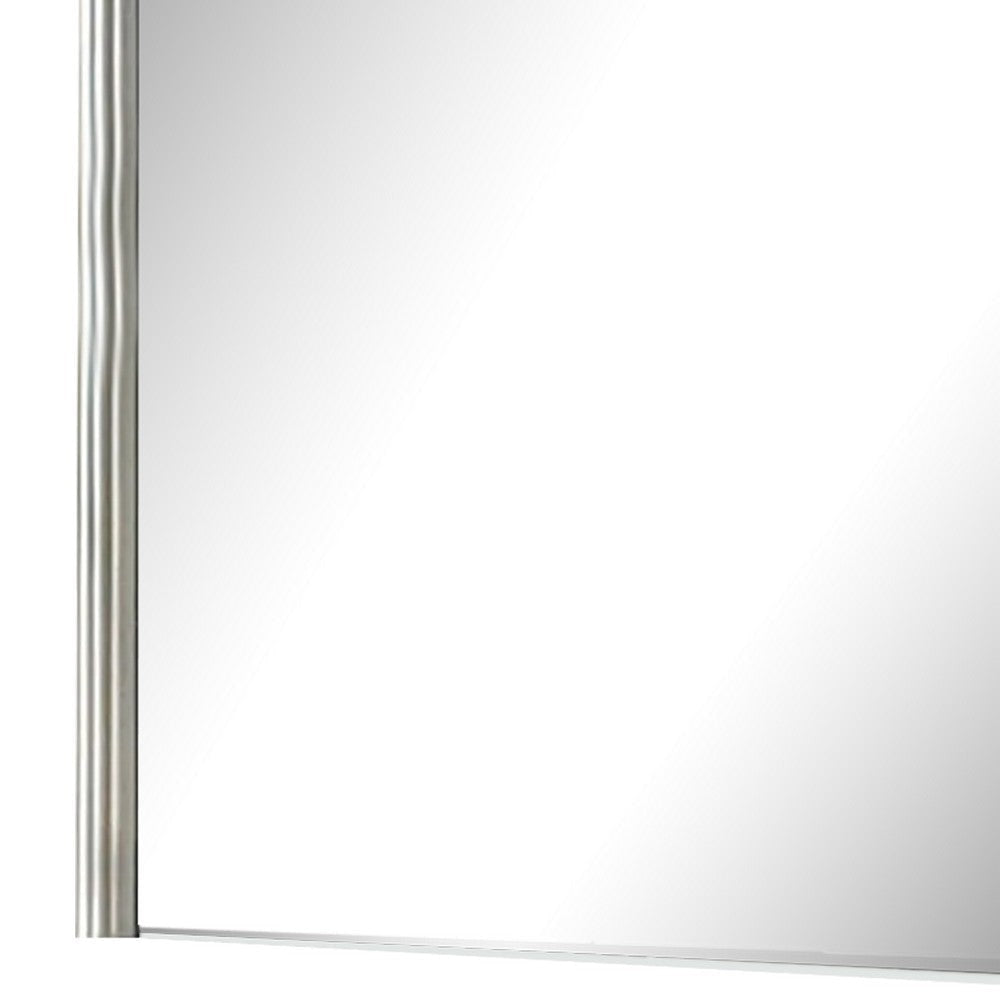 Gema Dresser Mirror | 38’’ Light Gray Wood | Reeded Design | Silver Accents BM339482