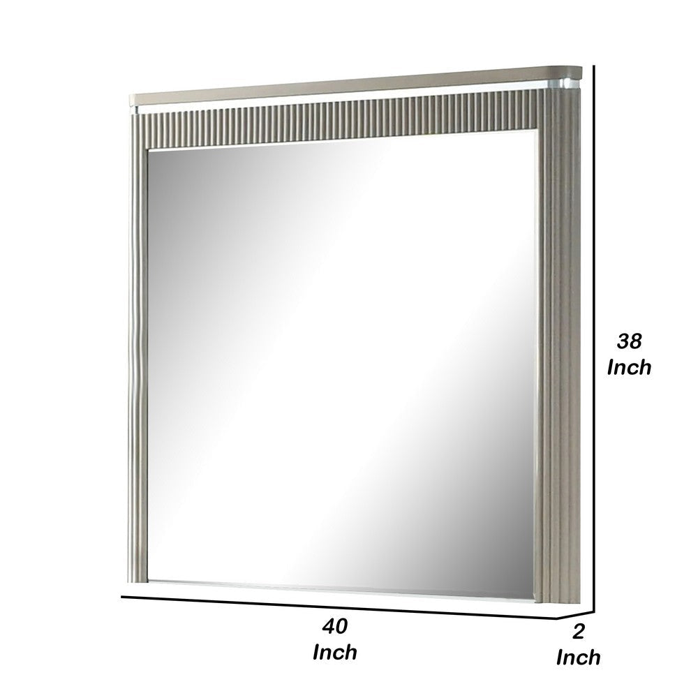 Gema Dresser Mirror | 38’’ Light Gray Wood | Reeded Design | Silver Accents BM339482