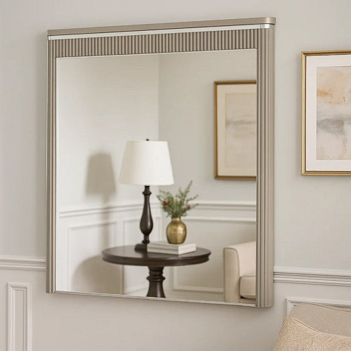 Gema Dresser Mirror | 38’’ Light Gray Wood | Reeded Design | Silver Accents BM339482