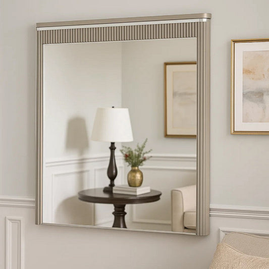 Gema Dresser Mirror | 38’’ Light Gray Wood | Reeded Design | Silver Accents BM339482