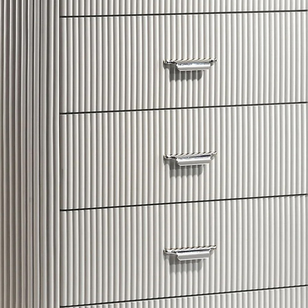 Alda Tall Dresser Chest | 5 Drawers | Black Stone Top | Gray Wood | Silver BM339484
