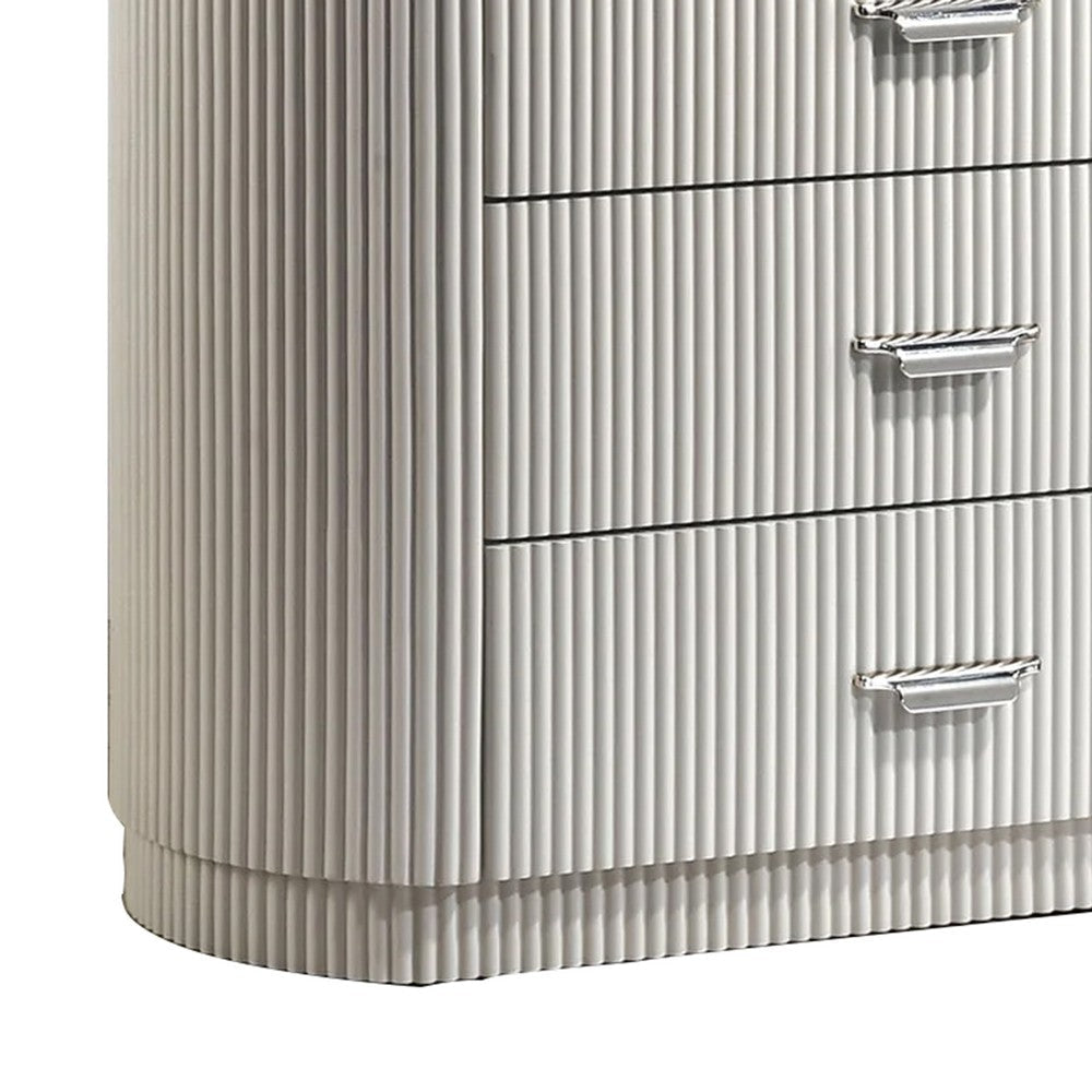 Alda Tall Dresser Chest | 5 Drawers | Black Stone Top | Gray Wood | Silver BM339484