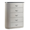 Alda Tall Dresser Chest | 5 Drawers | Black Stone Top | Gray Wood | Silver