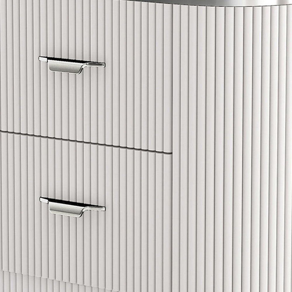 Alda Nightstand w 2 Drawers | Black Stone Top | Light Gray Wood | Silver BM339485