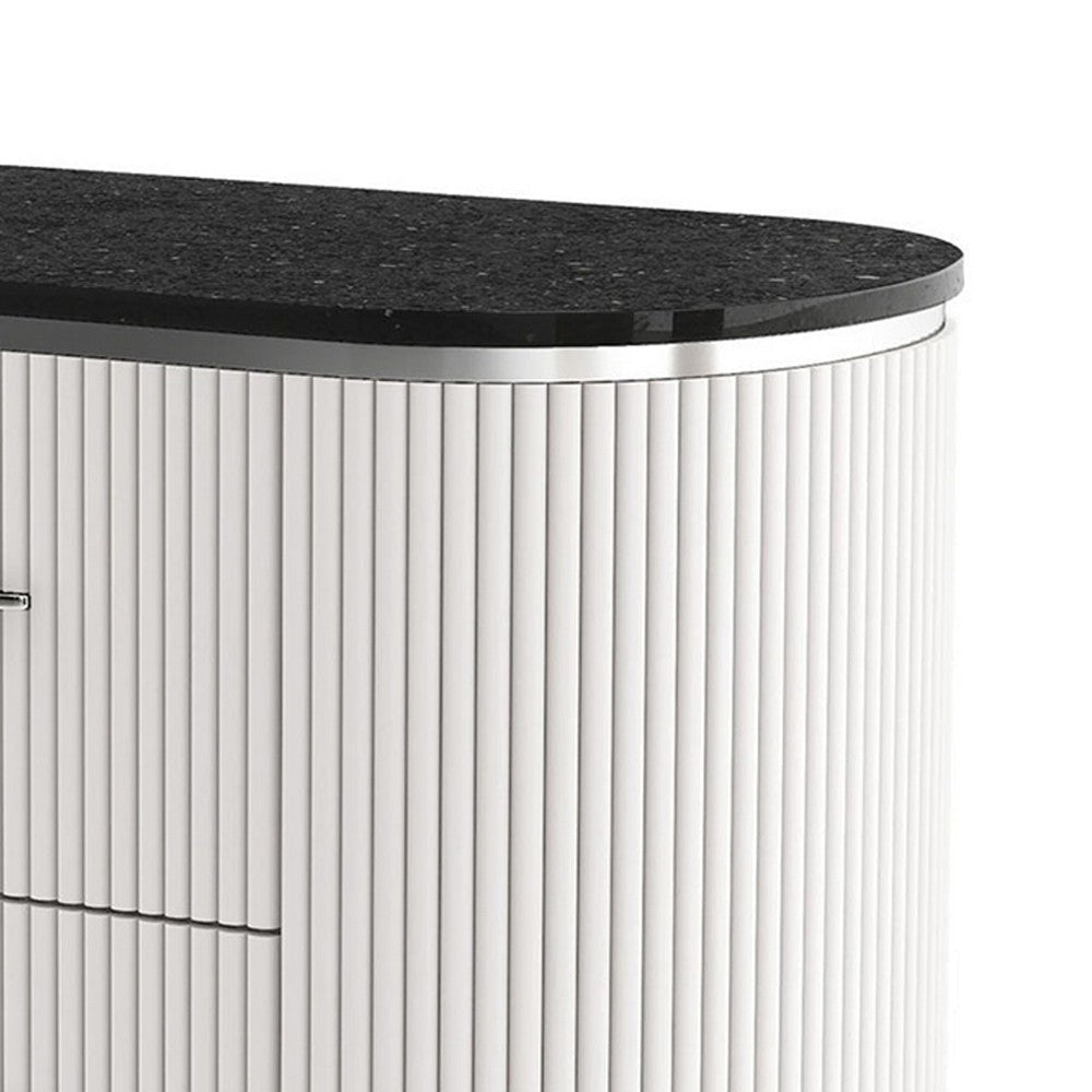 Alda Nightstand w 2 Drawers | Black Stone Top | Light Gray Wood | Silver BM339485