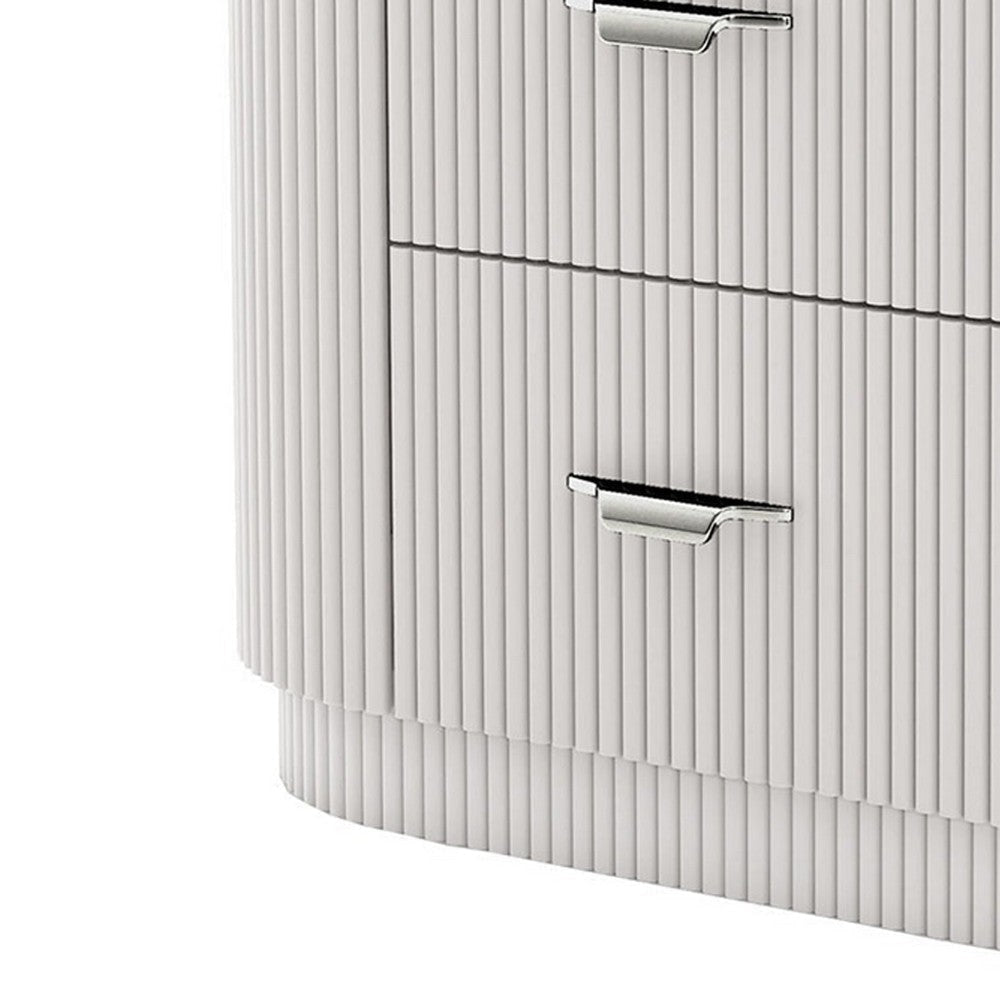 Alda Nightstand w 2 Drawers | Black Stone Top | Light Gray Wood | Silver BM339485