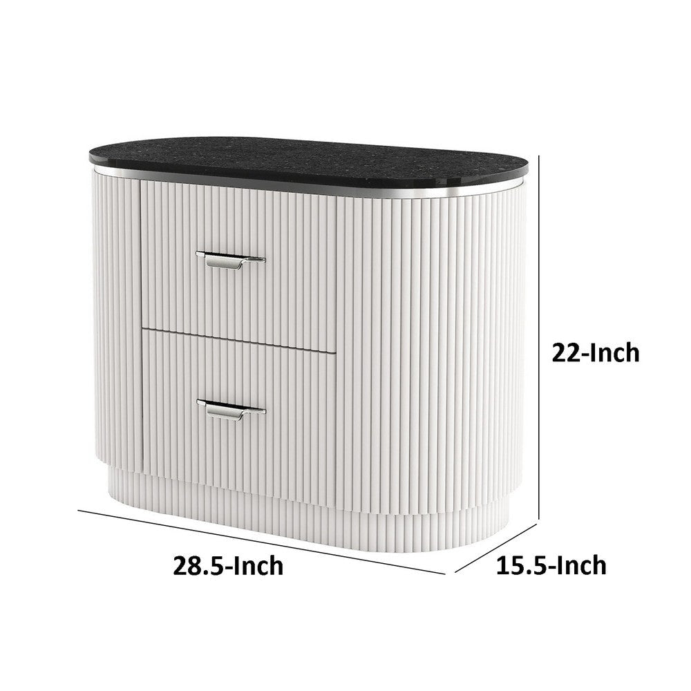 Alda Nightstand w 2 Drawers | Black Stone Top | Light Gray Wood | Silver BM339485