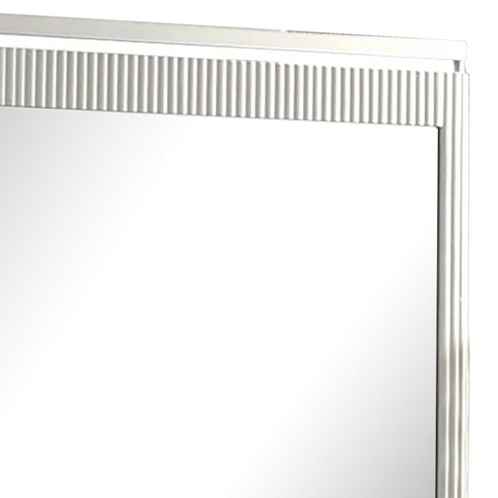 Alda Dresser Mirror | Rectangular Gray Reeded Wood | Silver Trim | 38x40 BM339486