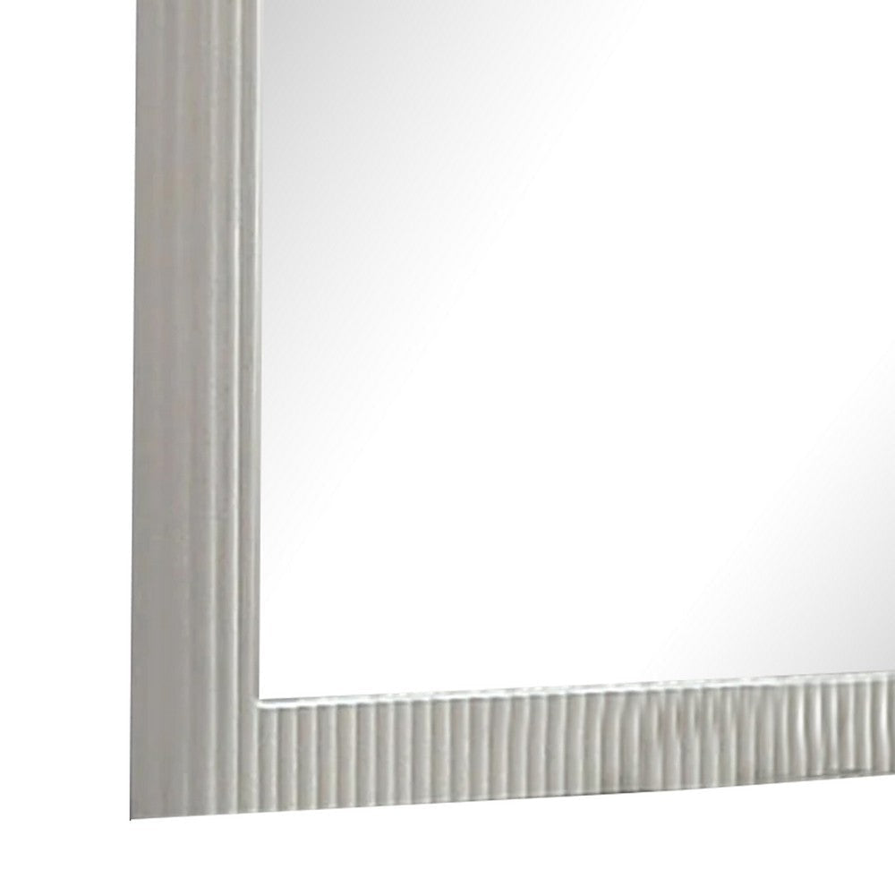 Alda Dresser Mirror | Rectangular Gray Reeded Wood | Silver Trim | 38x40 BM339486