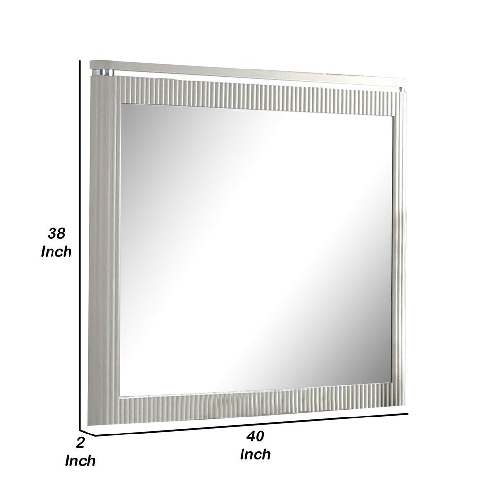 Alda Dresser Mirror | Rectangular Gray Reeded Wood | Silver Trim | 38x40 BM339486