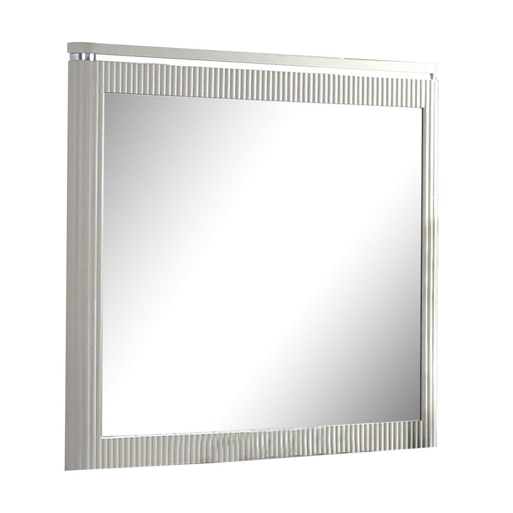 Alda Dresser Mirror | Rectangular Gray Reeded Wood | Silver Trim | 38x40 BM339486