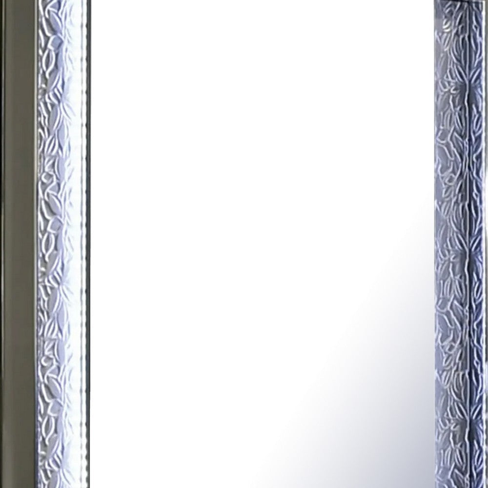 Levi Dresser Mirror | 38’’ | Leaf Pattern Molding w LED | Dark Gray Wood BM339487