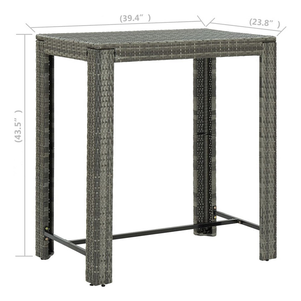 Outdoor Bar Height Table | Powder Coated Steel | 40’’ | Gray Wicker Rattan BM339647