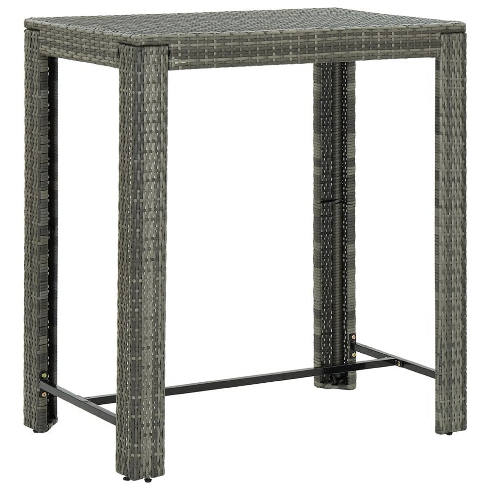 Outdoor Bar Height Table | Powder Coated Steel | 40" | Gray Wicker Rattan