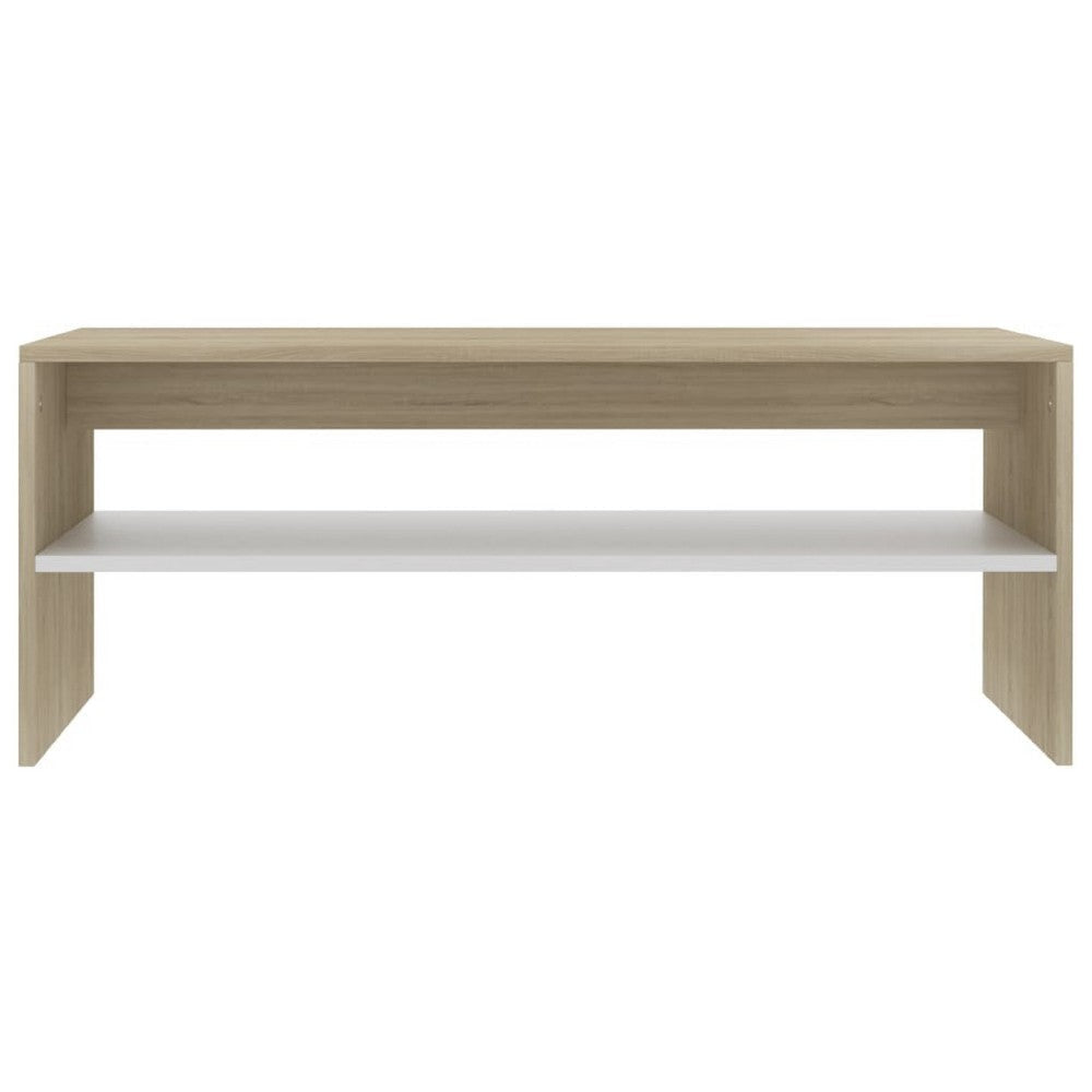 39’’ Coffee Table w Shelf | Rectangular | Oak Beige & White Wood BM339648