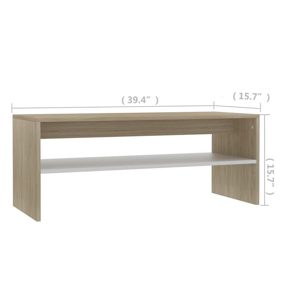 39’’ Coffee Table w Shelf | Rectangular | Oak Beige & White Wood BM339648