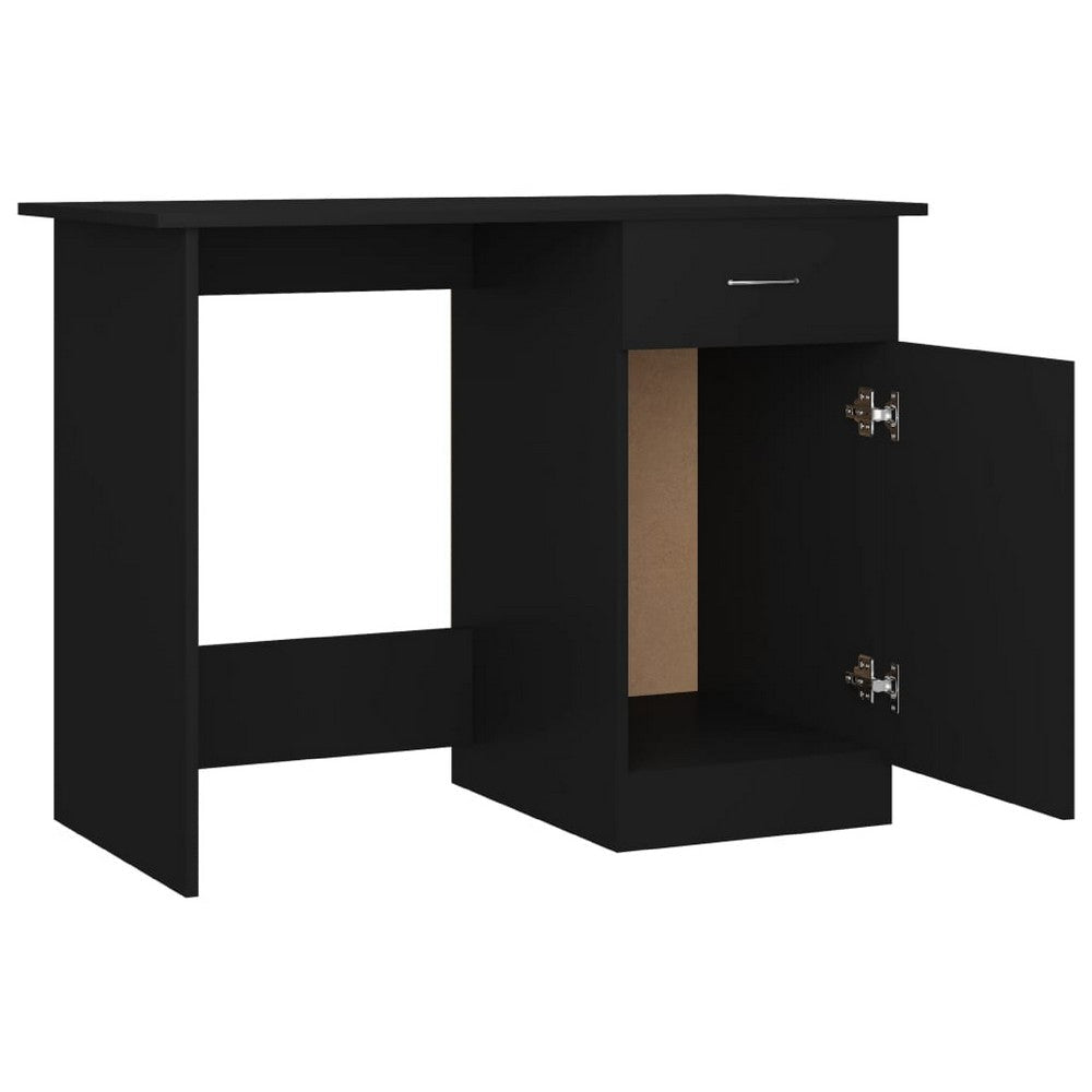 Ami Office Desk | 1 Drawer & Cabinet Door | Black Wood | Chrome Handle BM339649