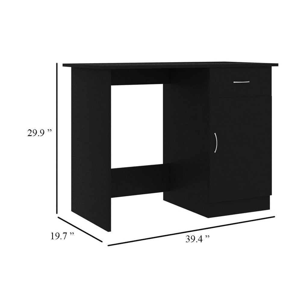 Ami Office Desk | 1 Drawer & Cabinet Door | Black Wood | Chrome Handle BM339649