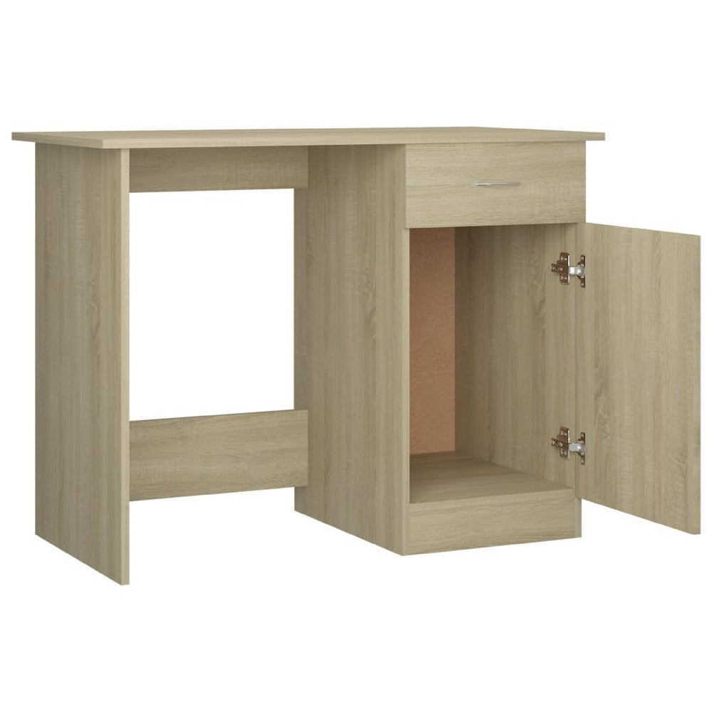 Ami Office Desk | 1 Drawer & Cabinet Door | Beige Wood | Chrome Handle BM339650